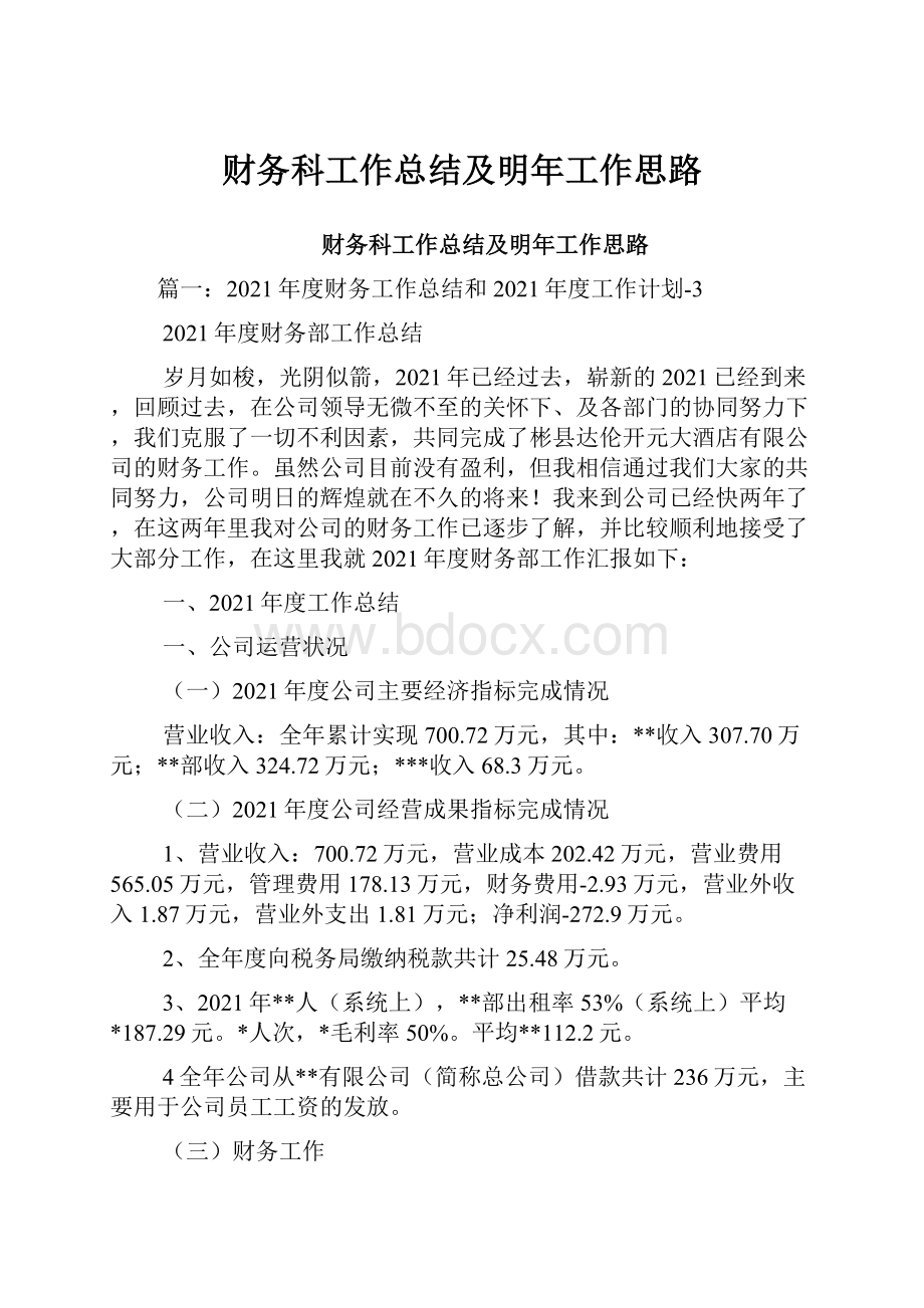 财务科工作总结及明年工作思路.docx