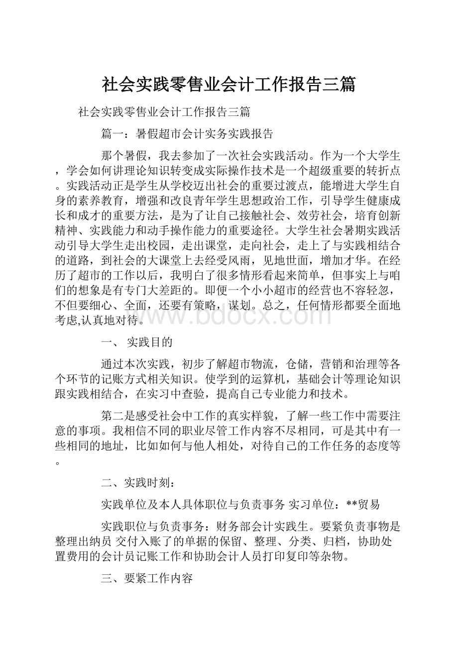 社会实践零售业会计工作报告三篇.docx