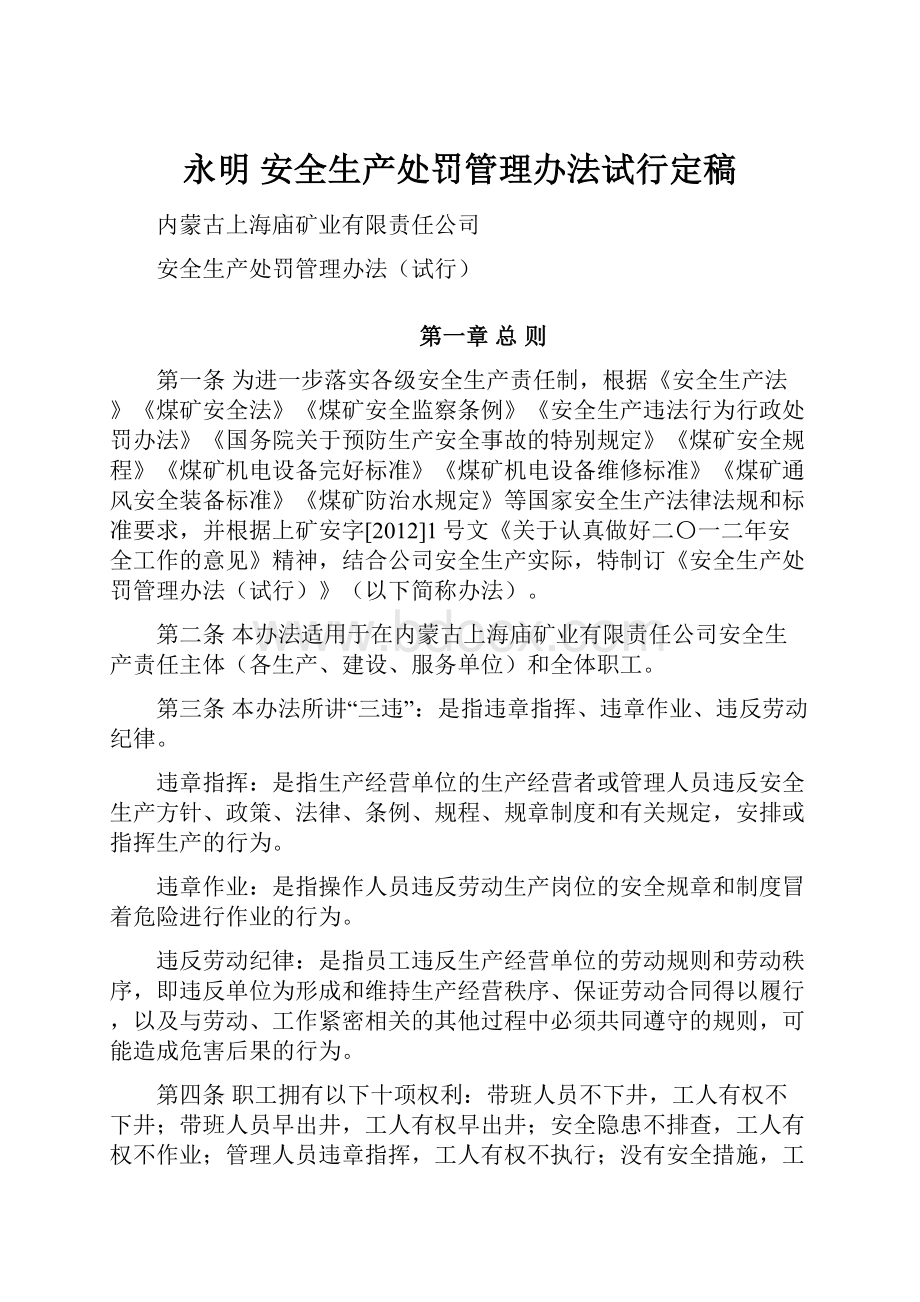 永明 安全生产处罚管理办法试行定稿.docx