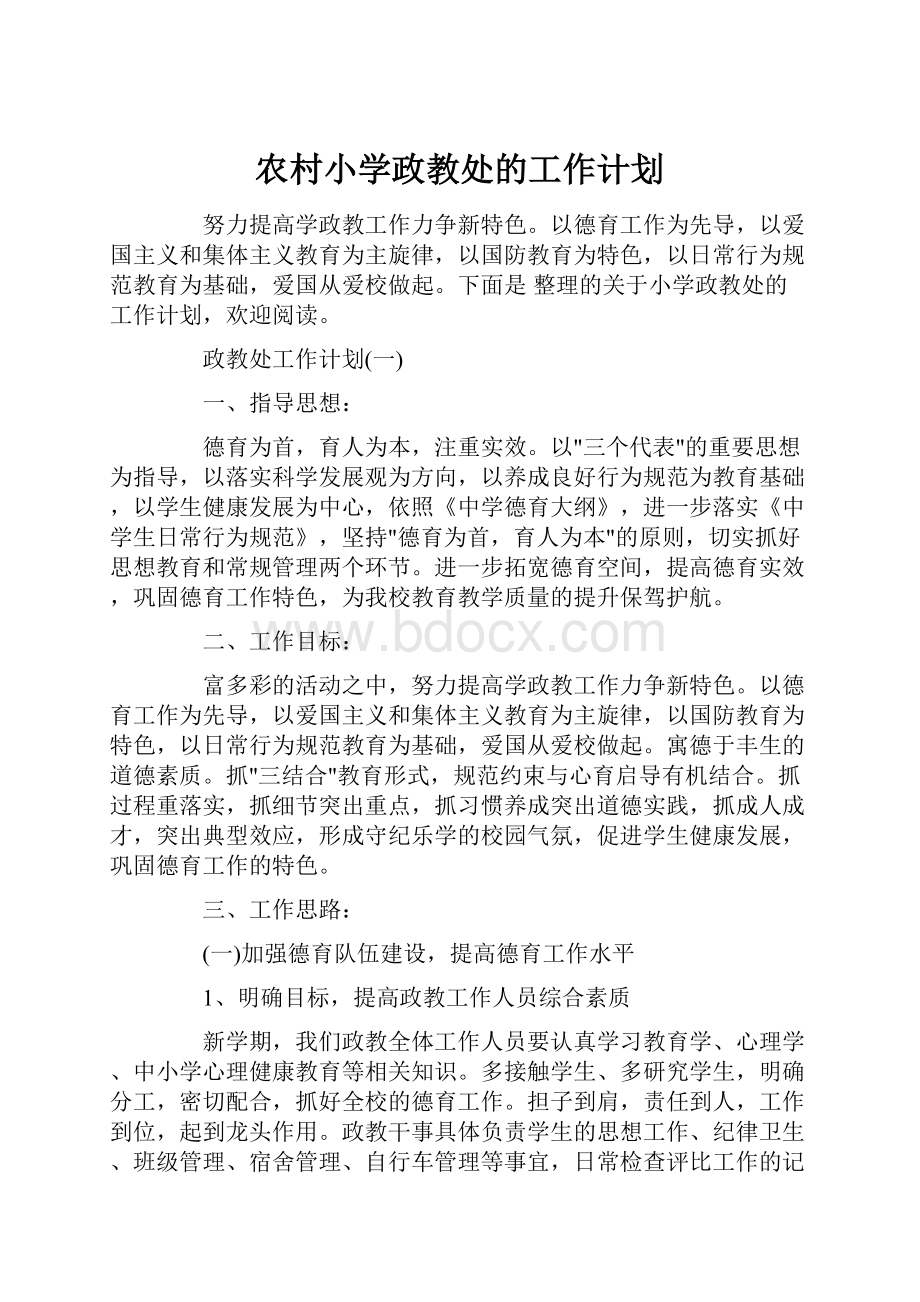 农村小学政教处的工作计划.docx