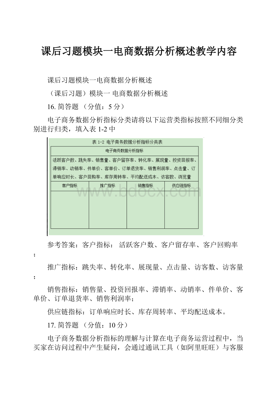 课后习题模块一电商数据分析概述教学内容.docx