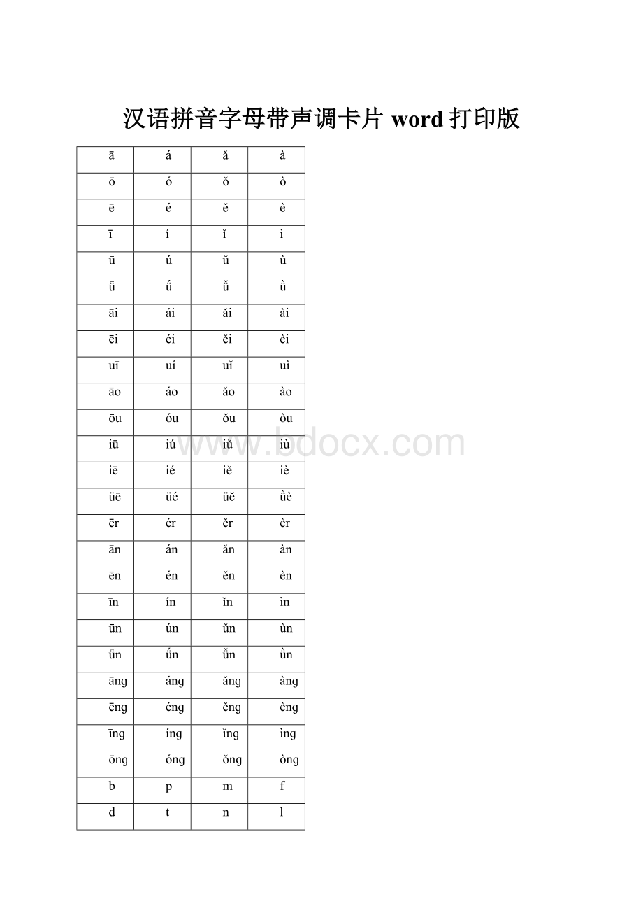 汉语拼音字母带声调卡片word打印版.docx_第1页