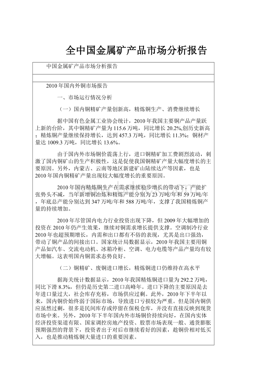 全中国金属矿产品市场分析报告.docx_第1页