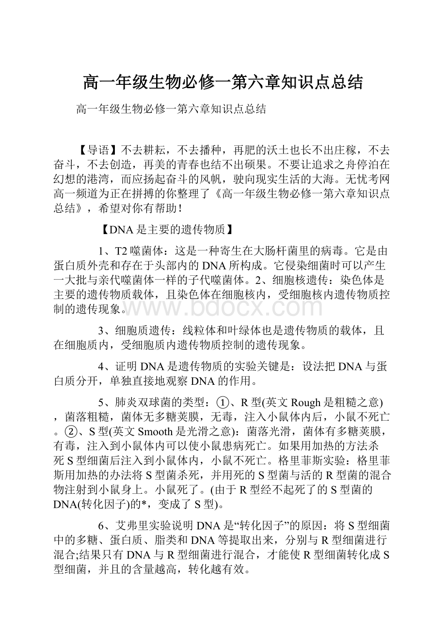 高一年级生物必修一第六章知识点总结.docx