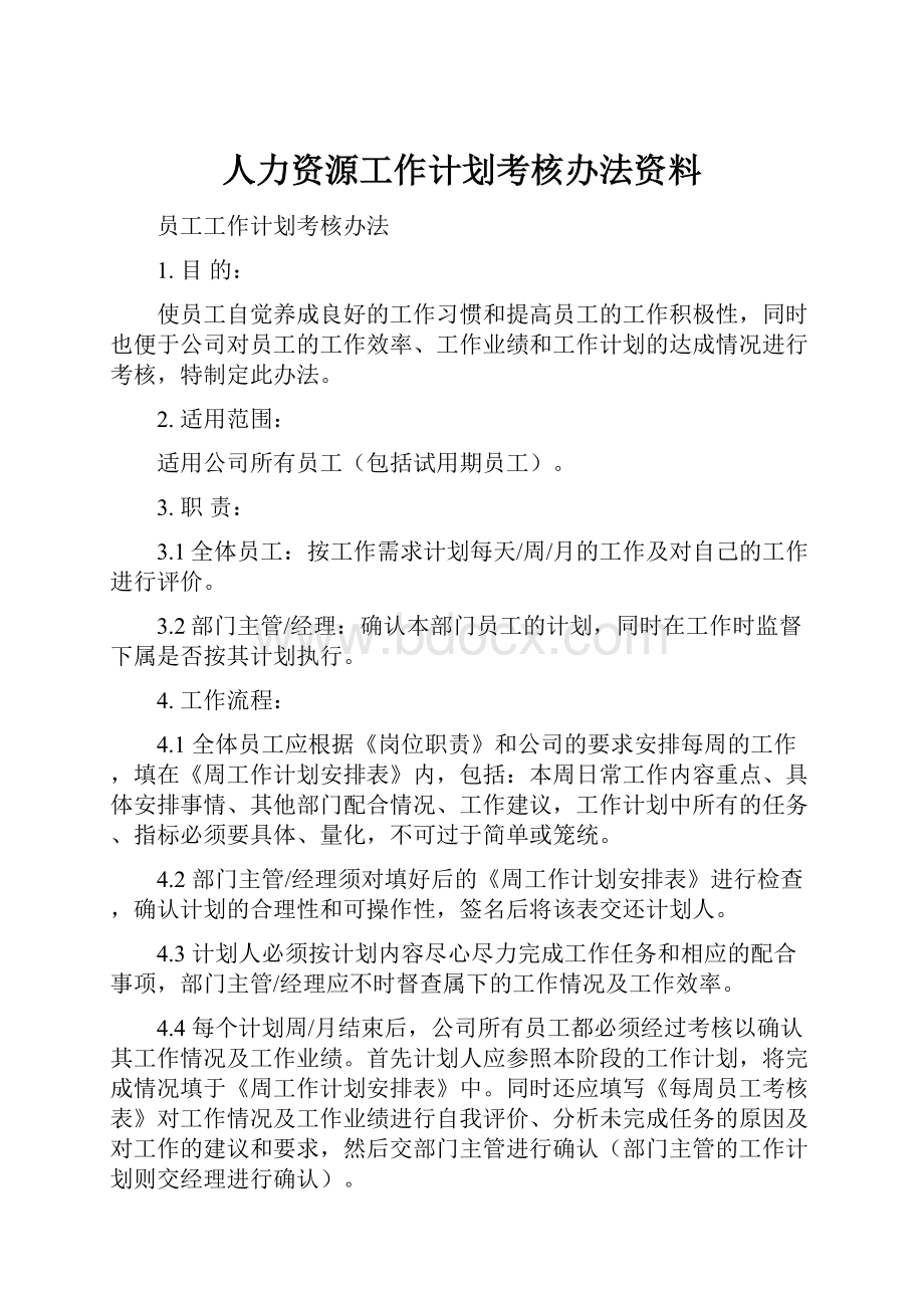 人力资源工作计划考核办法资料.docx_第1页