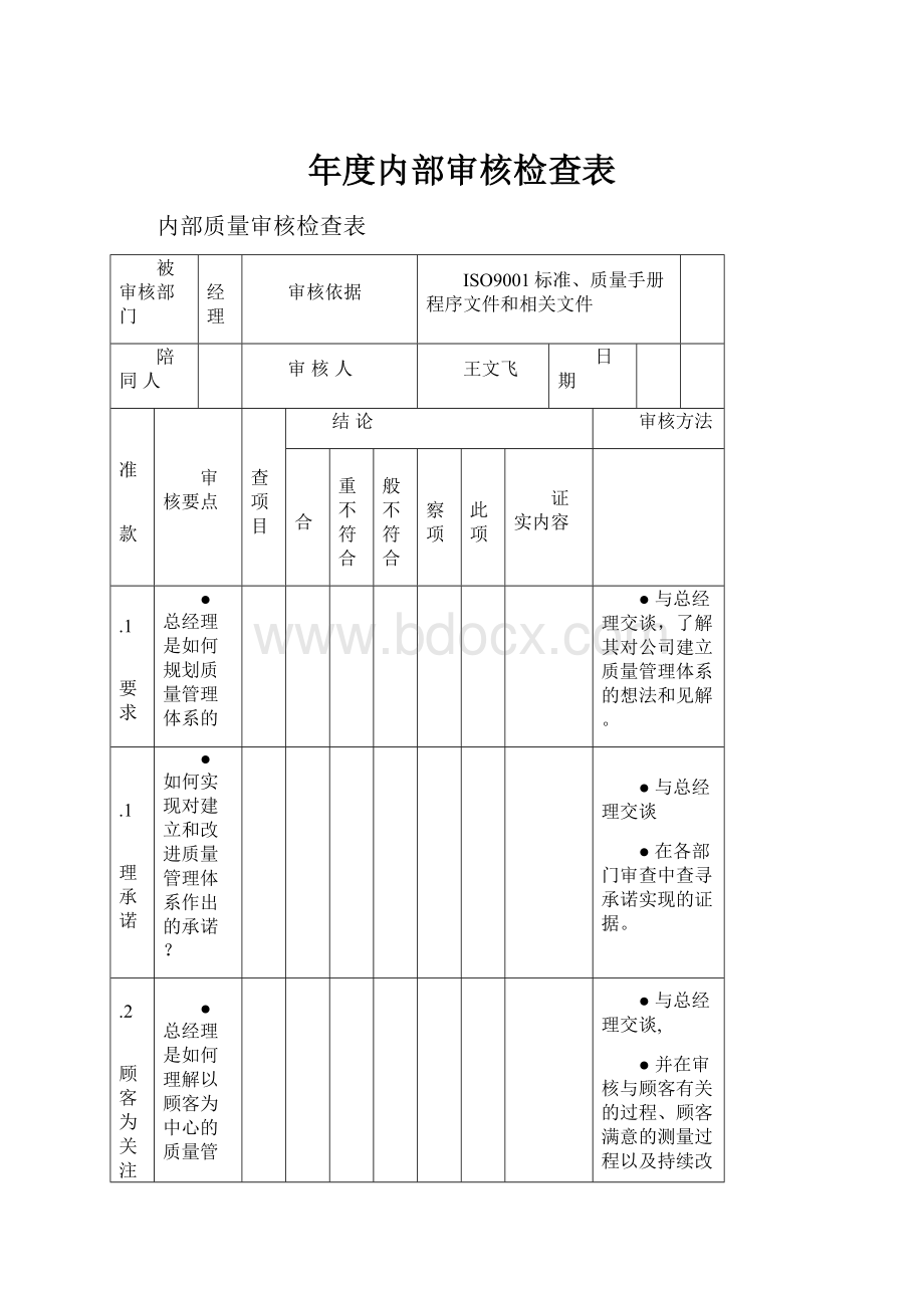 年度内部审核检查表.docx_第1页