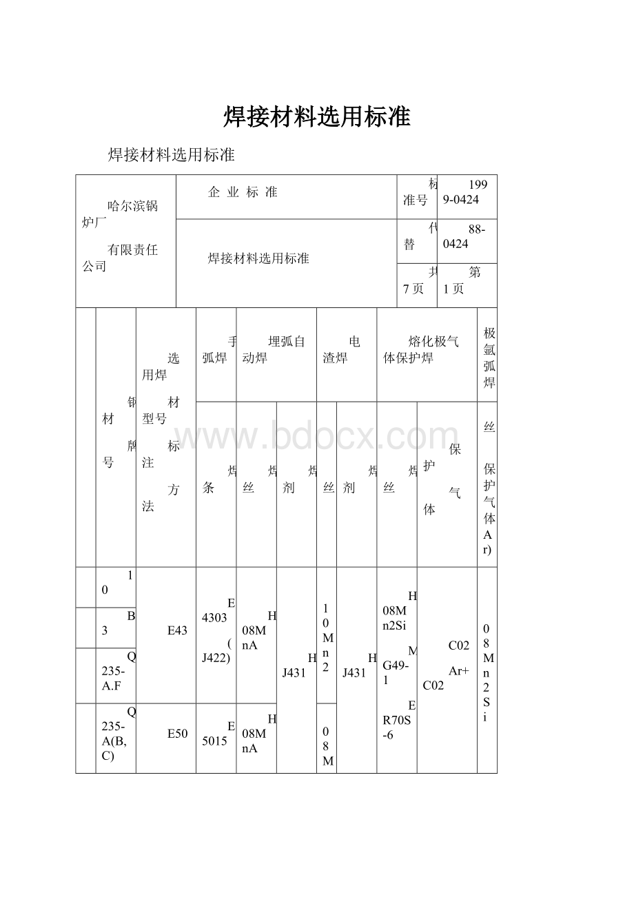 焊接材料选用标准.docx_第1页