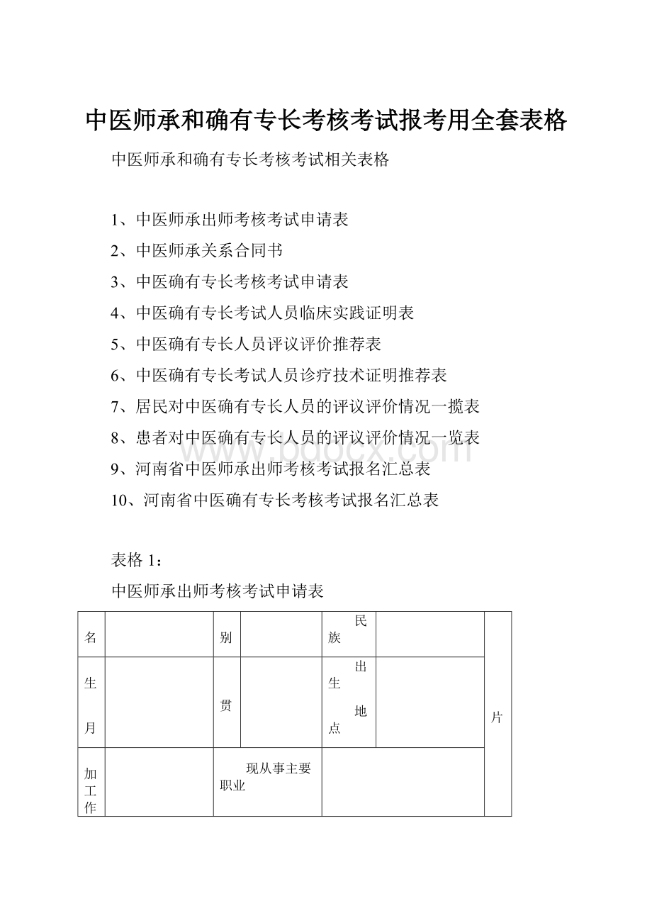 中医师承和确有专长考核考试报考用全套表格.docx_第1页