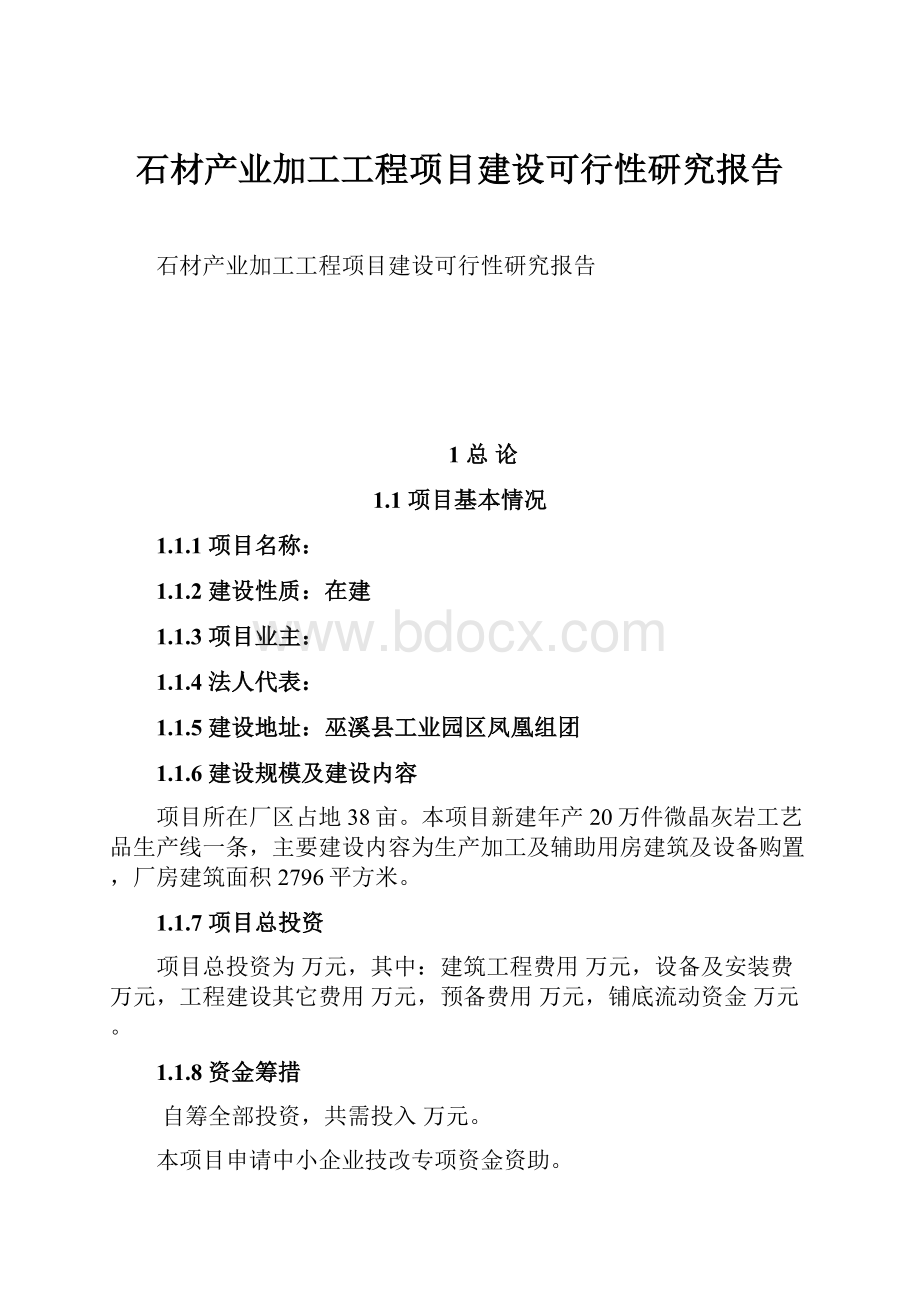 石材产业加工工程项目建设可行性研究报告.docx