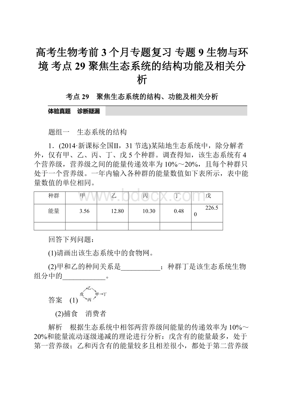 高考生物考前3个月专题复习 专题9 生物与环境 考点29 聚焦生态系统的结构功能及相关分析.docx