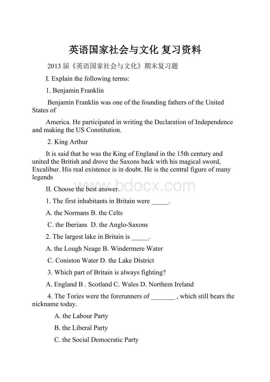 英语国家社会与文化复习资料.docx