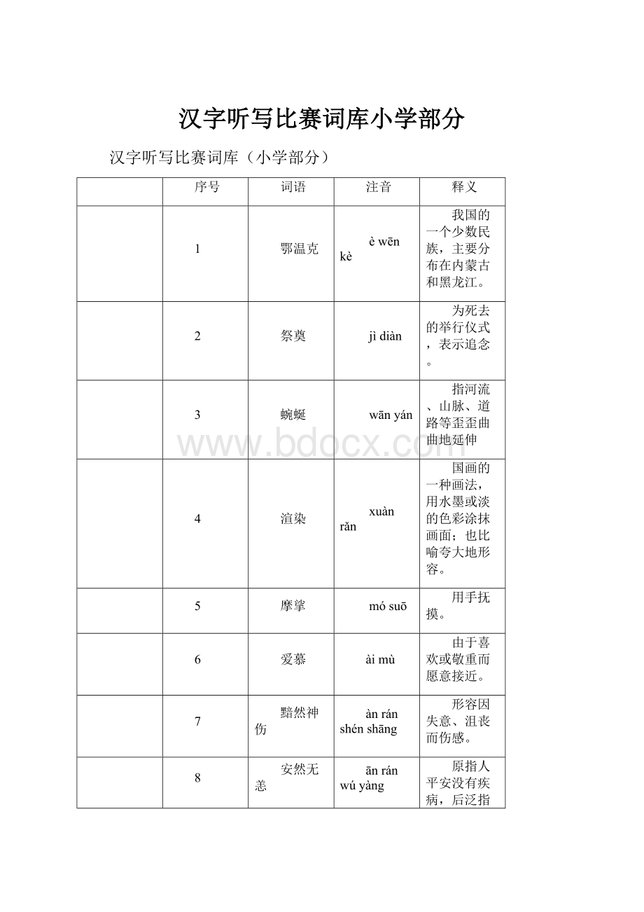 汉字听写比赛词库小学部分.docx