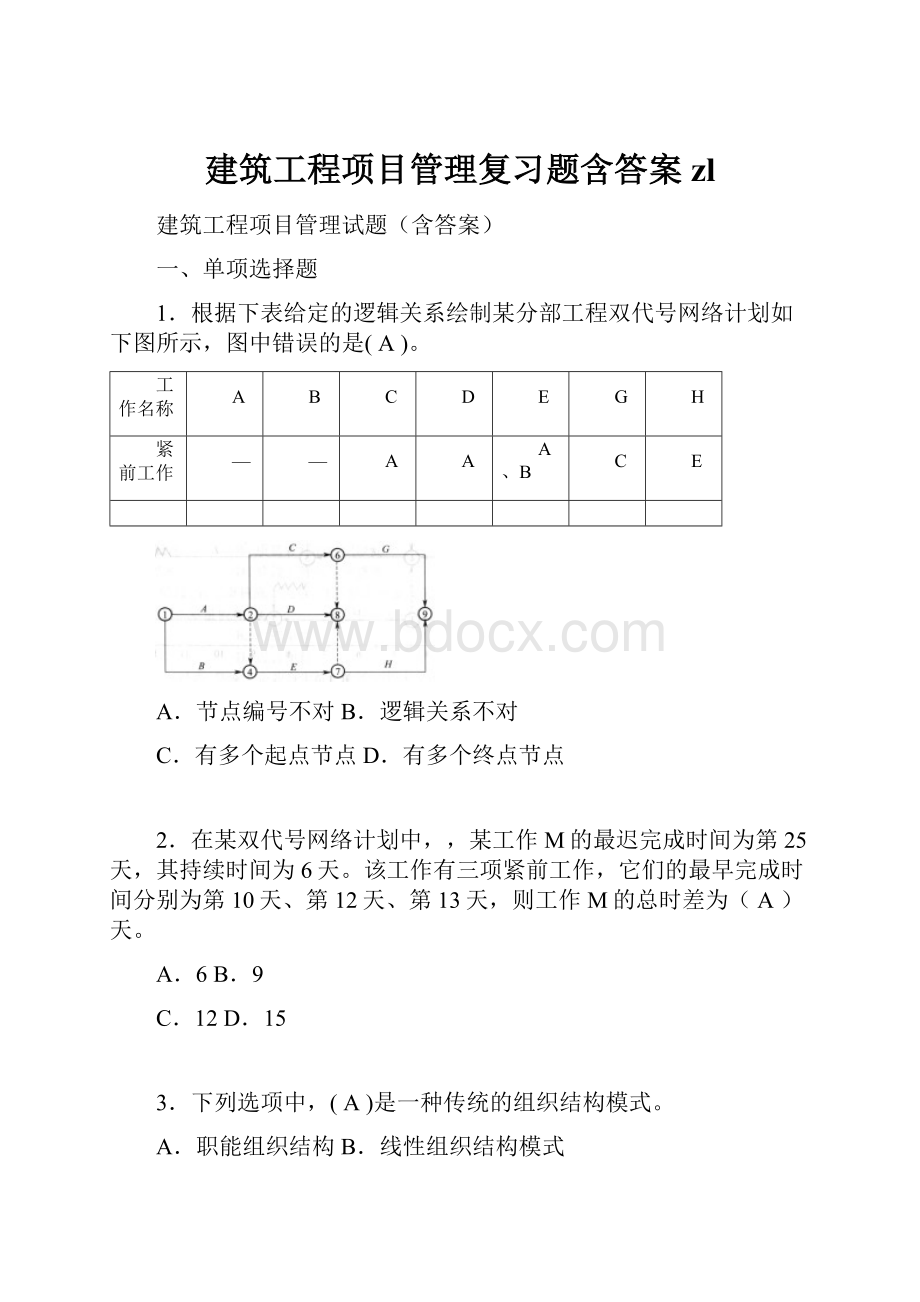 建筑工程项目管理复习题含答案zl.docx