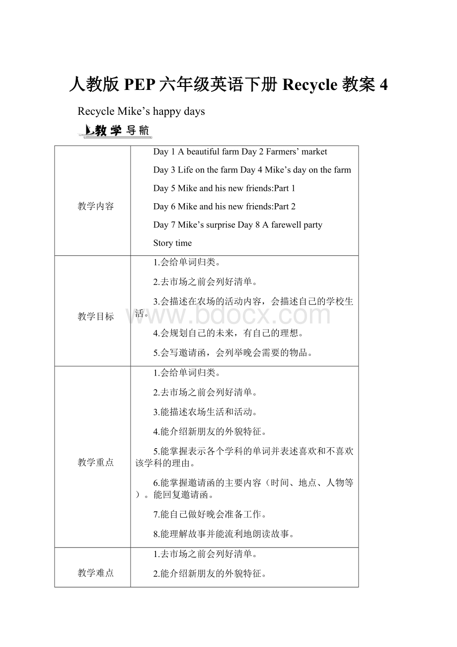 人教版PEP六年级英语下册 Recycle 教案 4.docx