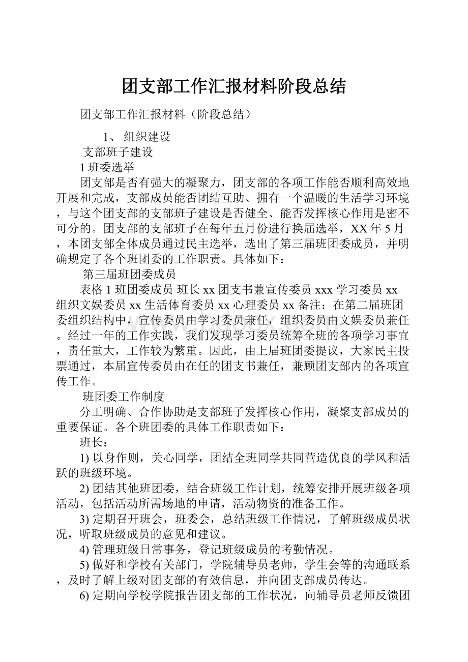 团支部工作汇报材料阶段总结.docx