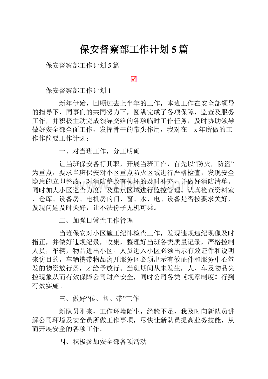 保安督察部工作计划5篇.docx