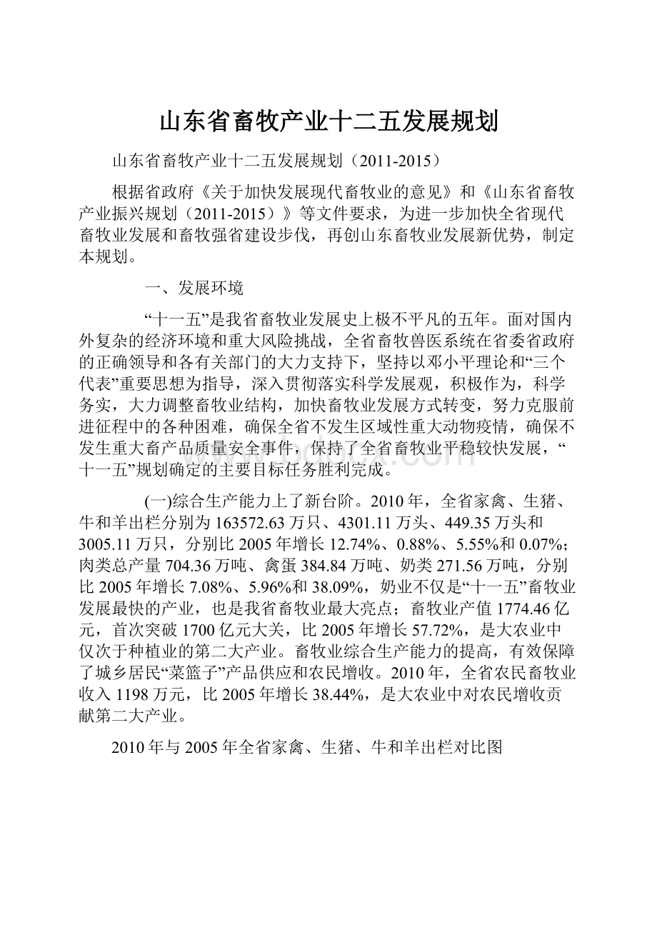 山东省畜牧产业十二五发展规划.docx_第1页