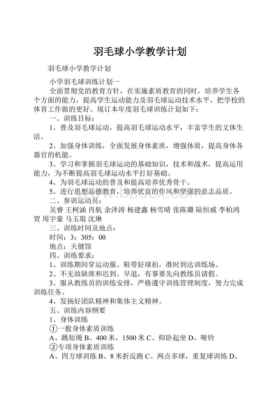 羽毛球小学教学计划.docx