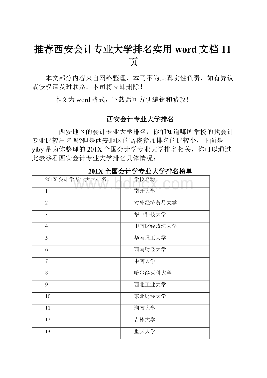 推荐西安会计专业大学排名实用word文档 11页.docx