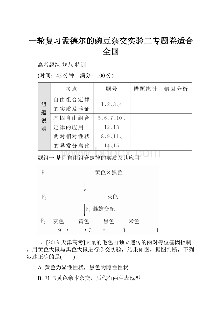 一轮复习孟德尔的豌豆杂交实验二专题卷适合全国.docx