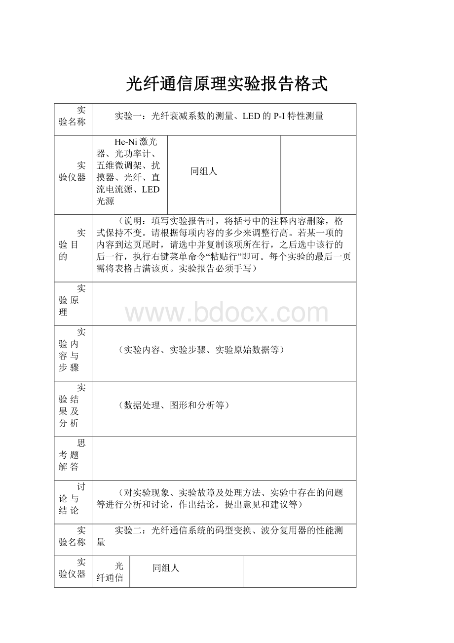 光纤通信原理实验报告格式.docx