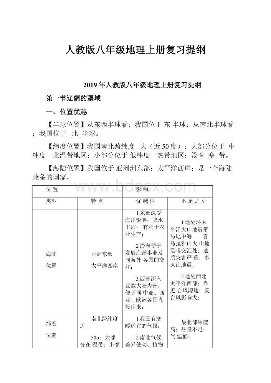 人教版八年级地理上册复习提纲.docx_第1页