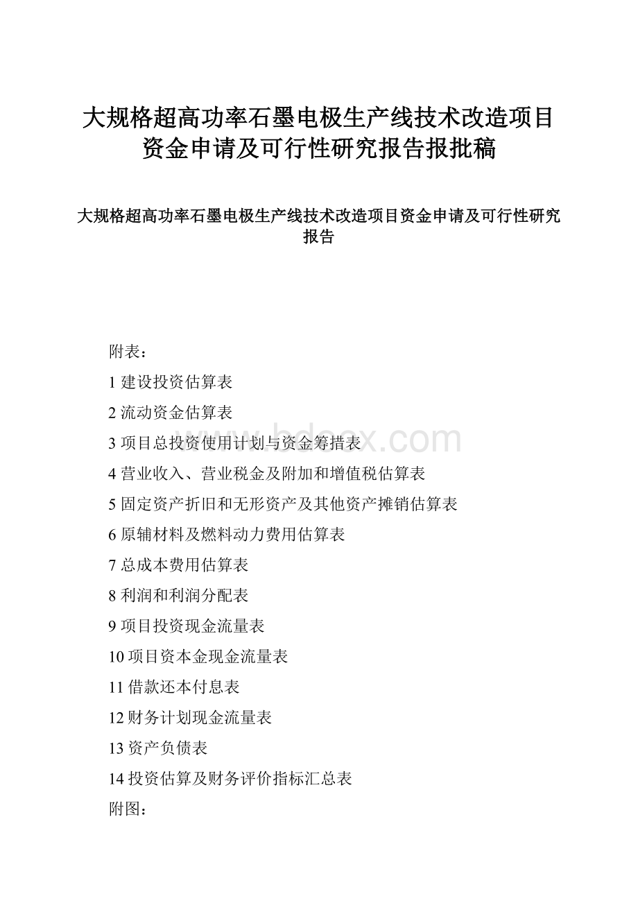 大规格超高功率石墨电极生产线技术改造项目资金申请及可行性研究报告报批稿.docx_第1页