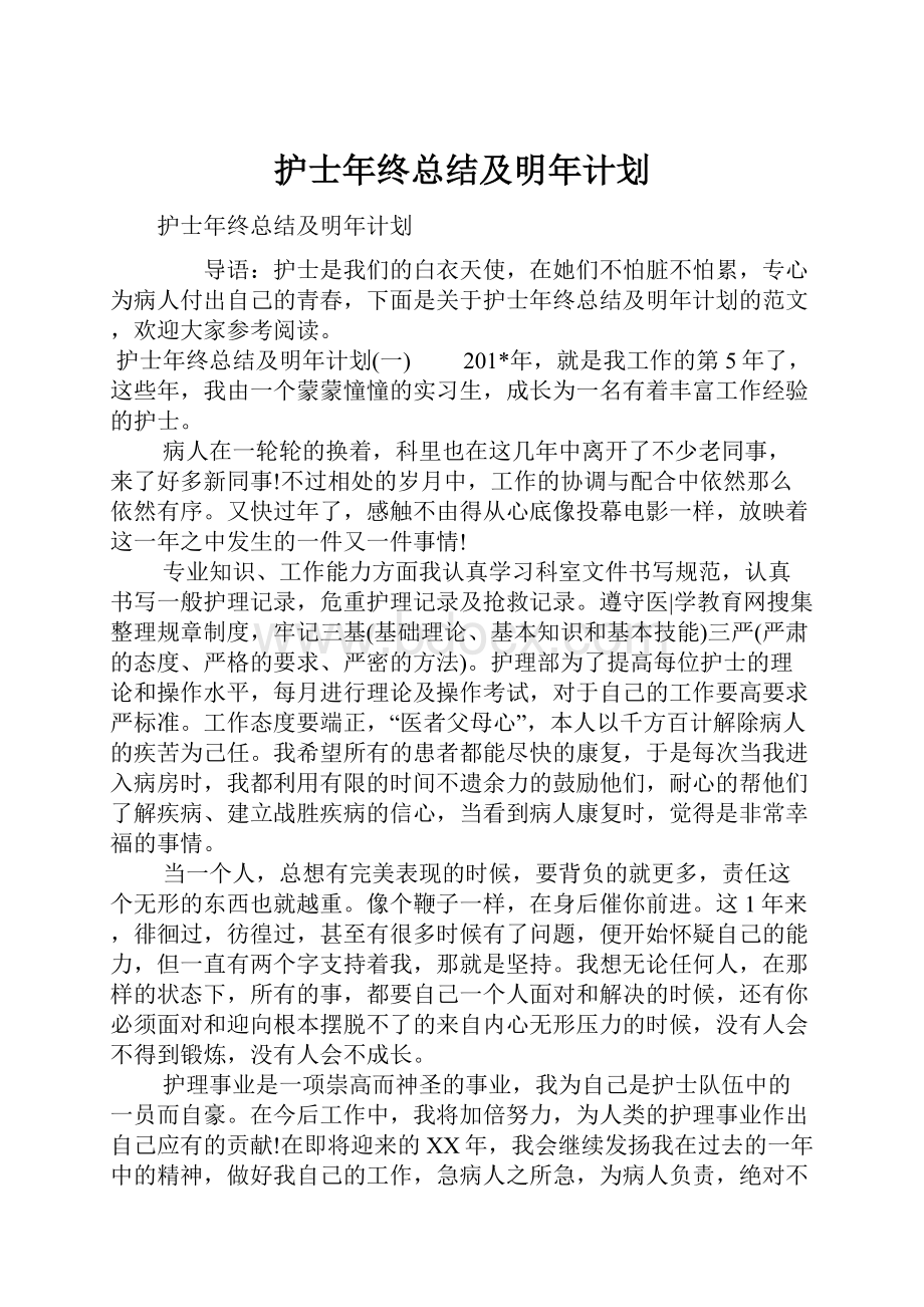 护士年终总结及明年计划.docx_第1页