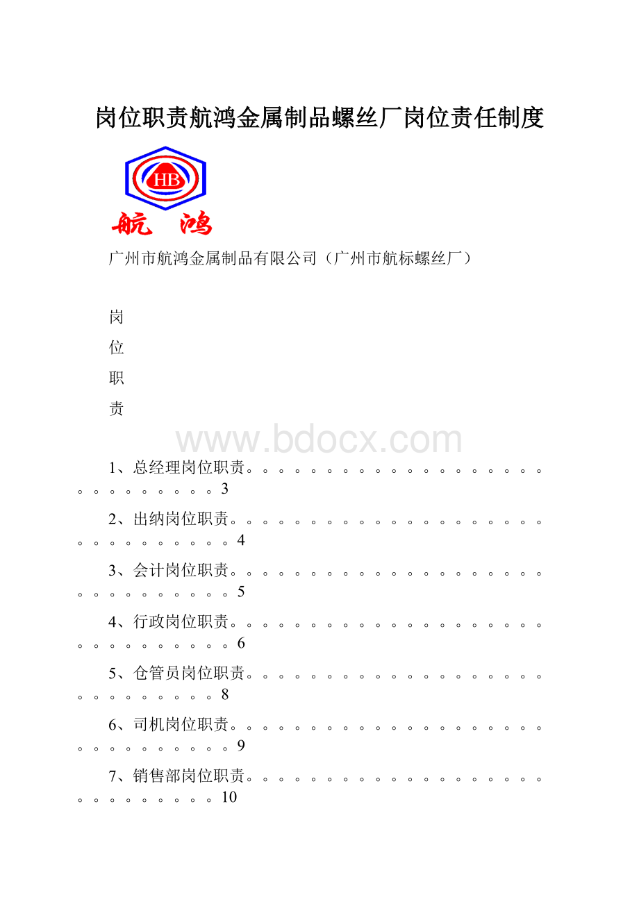 岗位职责航鸿金属制品螺丝厂岗位责任制度.docx