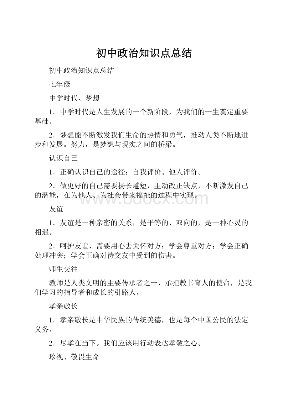 初中政治知识点总结.docx