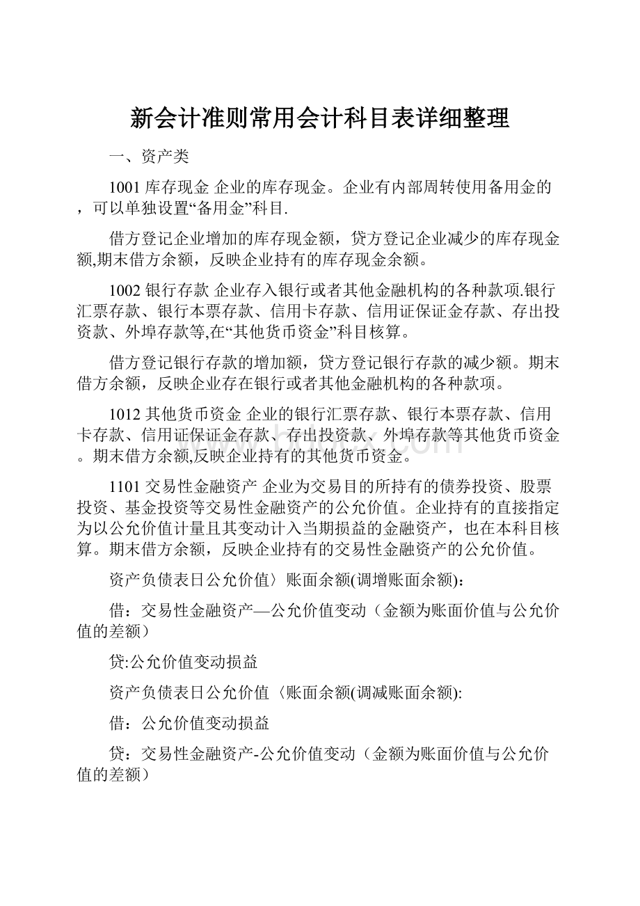 新会计准则常用会计科目表详细整理.docx