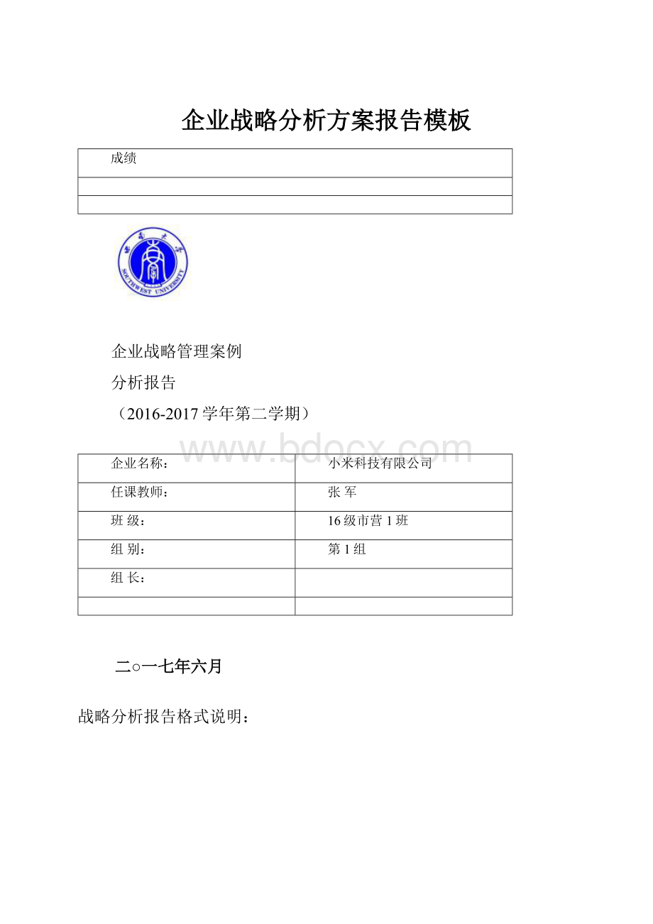 企业战略分析方案报告模板.docx