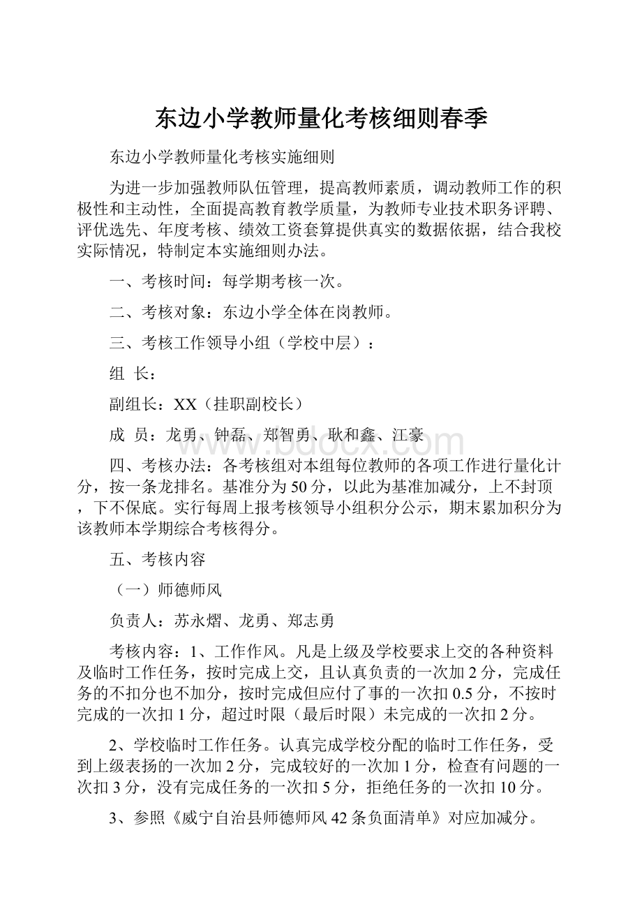 东边小学教师量化考核细则春季.docx