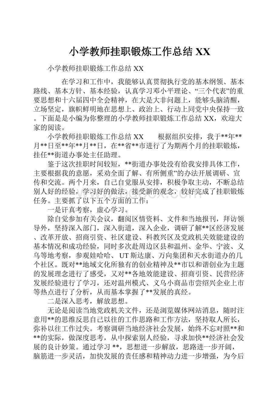 小学教师挂职锻炼工作总结XX.docx