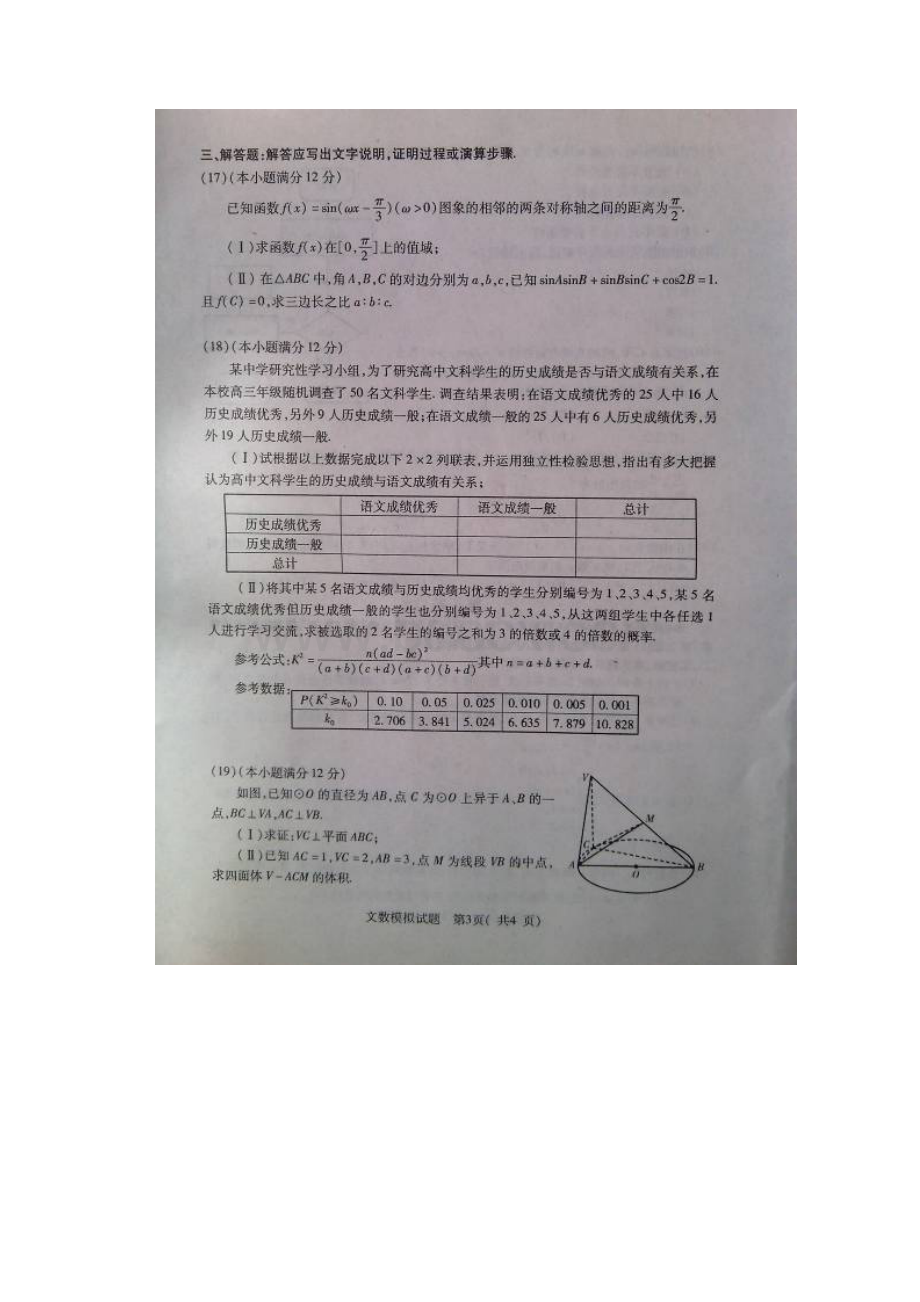 河南省届普通高中毕业班高考适应性模拟练习数学文试题扫描版.docx_第3页