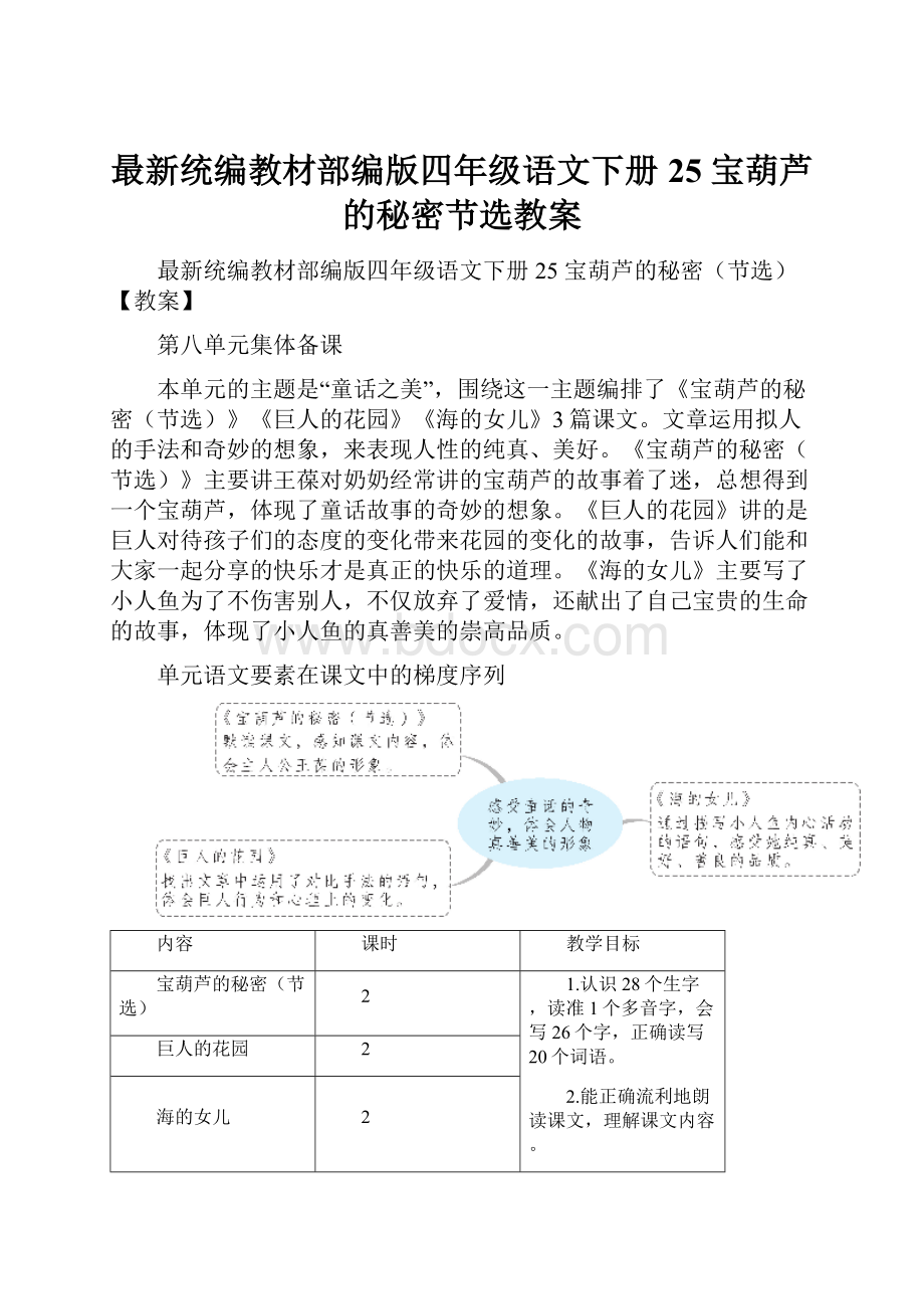 最新统编教材部编版四年级语文下册25 宝葫芦的秘密节选教案.docx_第1页