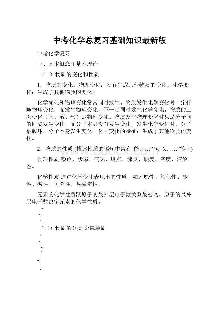 中考化学总复习基础知识最新版.docx