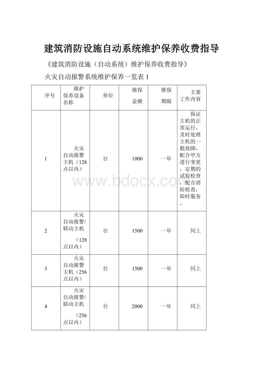 建筑消防设施自动系统维护保养收费指导.docx_第1页