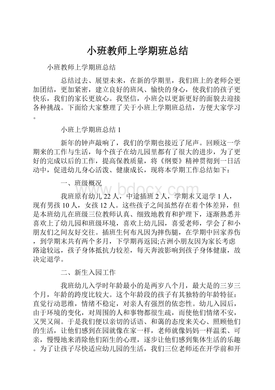 小班教师上学期班总结.docx