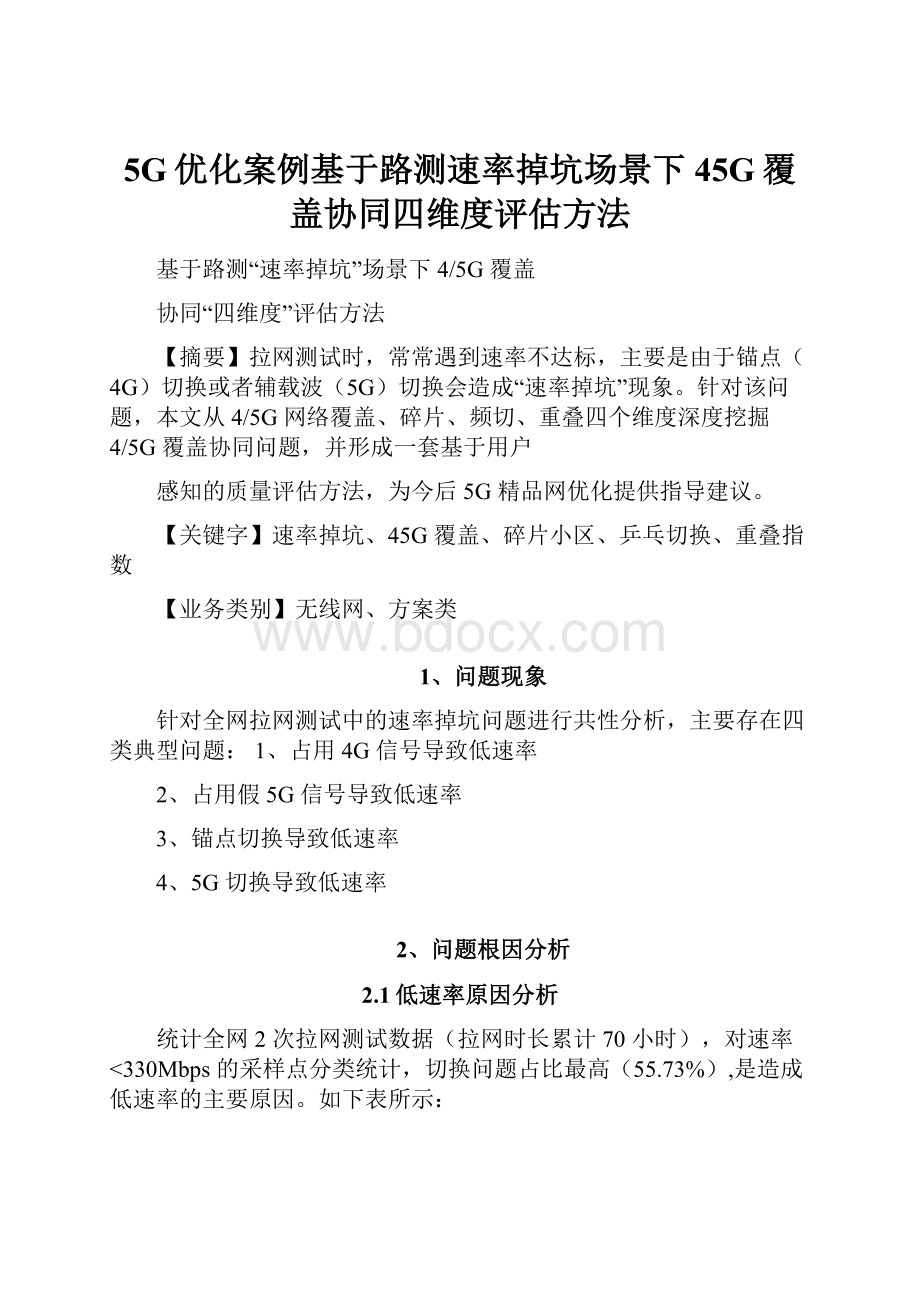 5G优化案例基于路测速率掉坑场景下45G覆盖协同四维度评估方法.docx