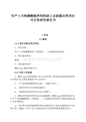 年产3万吨磷酸氢钙饲料级工业级氯化钙项目可行性研究报告书.docx