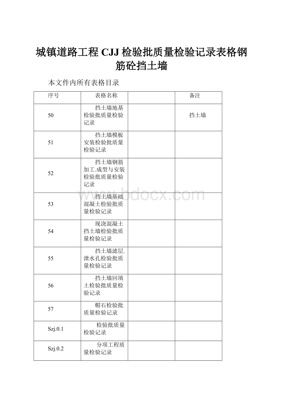 城镇道路工程CJJ检验批质量检验记录表格钢筋砼挡土墙.docx