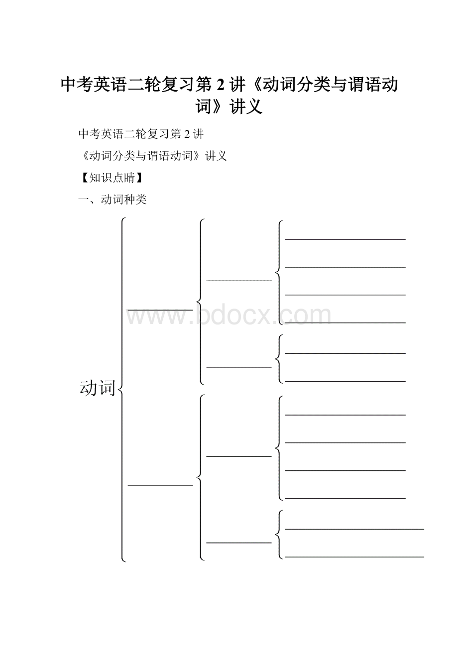 中考英语二轮复习第2讲《动词分类与谓语动词》讲义.docx