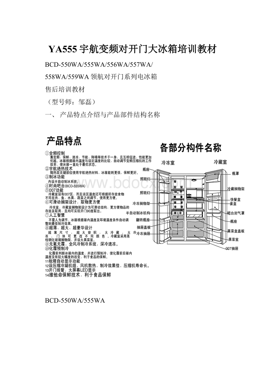 YA555宇航变频对开门大冰箱培训教材.docx_第1页