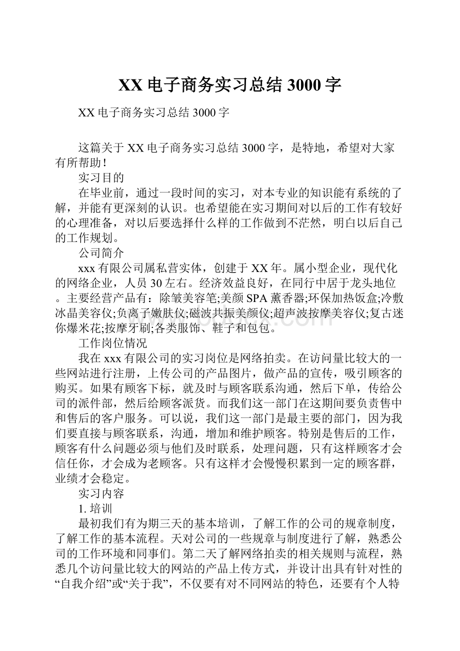 XX电子商务实习总结3000字.docx