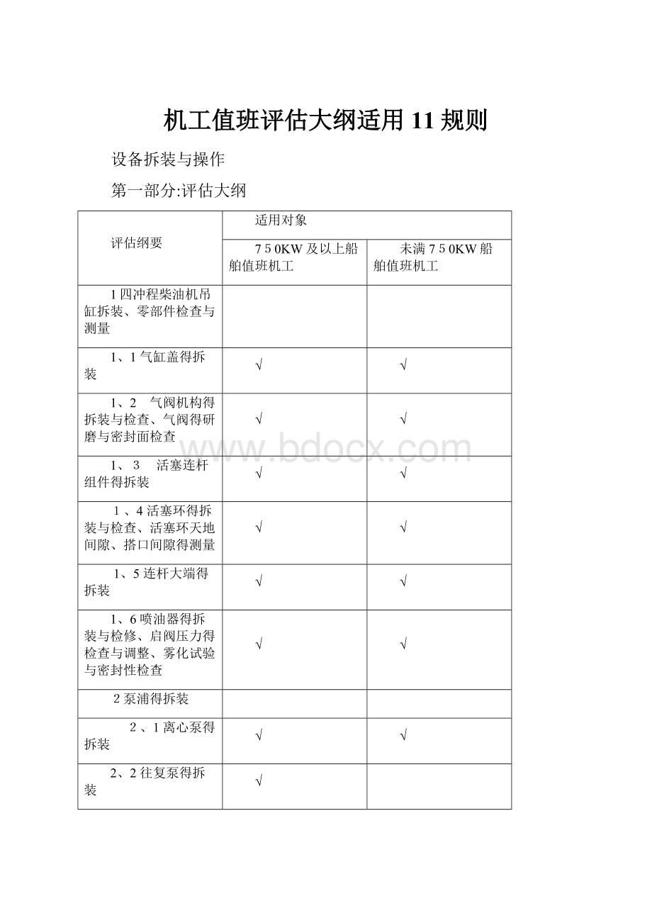 机工值班评估大纲适用11规则.docx