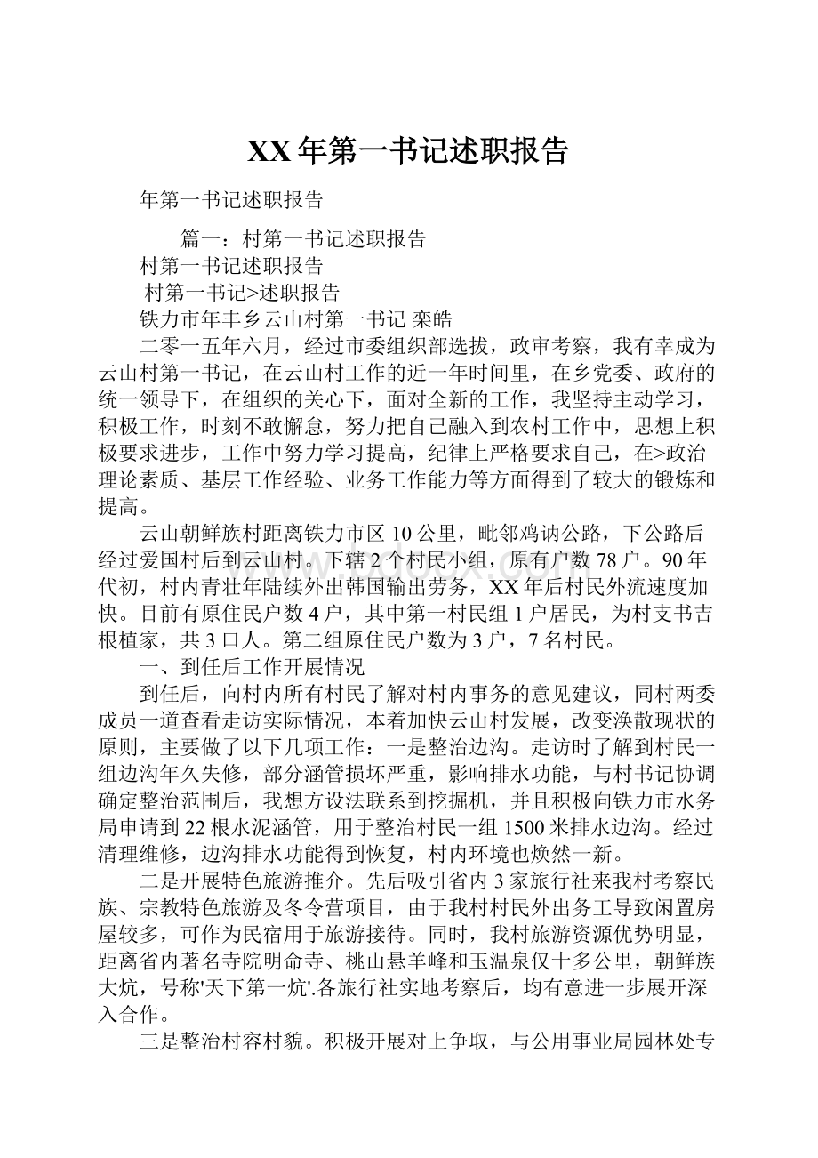 XX年第一书记述职报告.docx_第1页