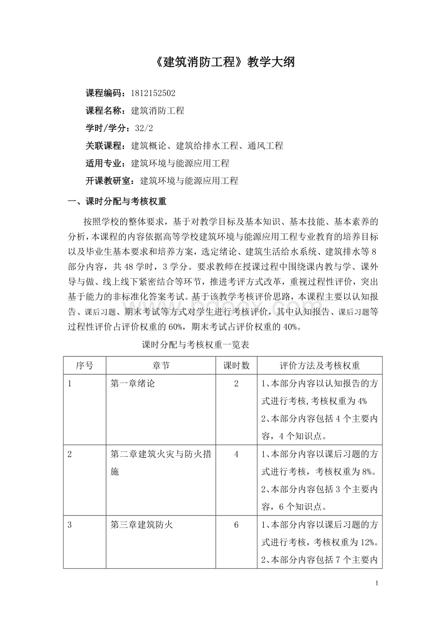 《建筑消防工程》教学大纲.doc_第1页