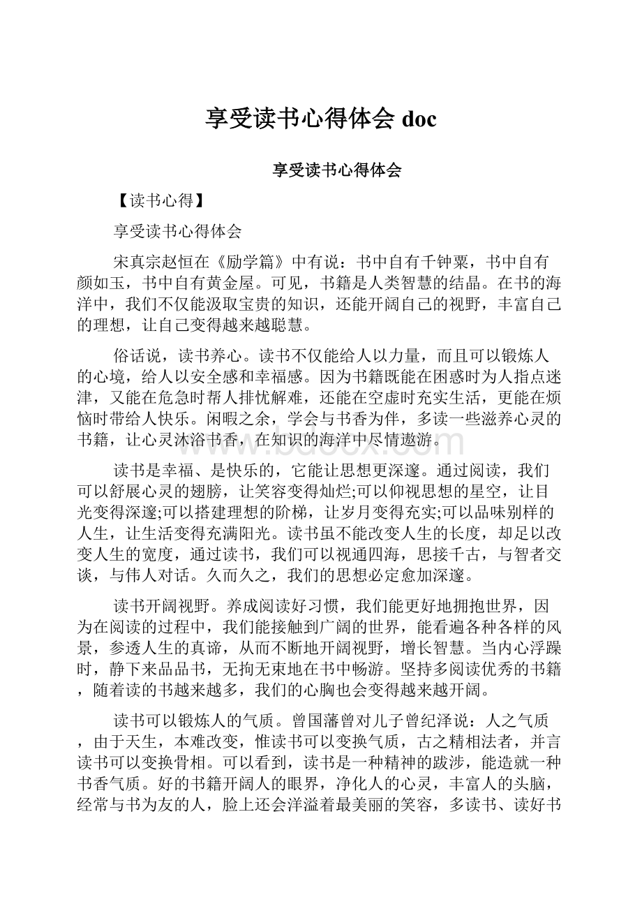 享受读书心得体会doc.docx_第1页