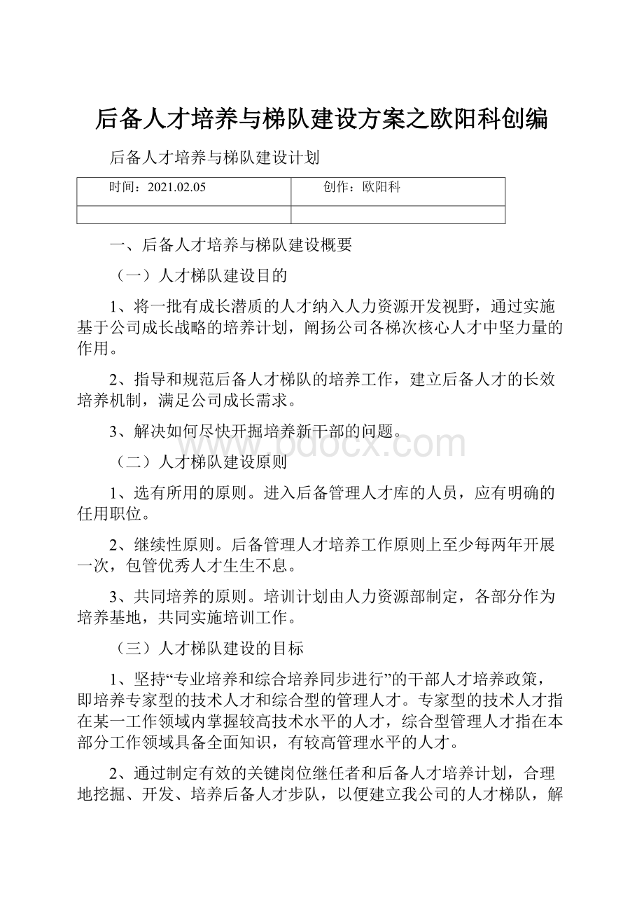 后备人才培养与梯队建设方案之欧阳科创编.docx_第1页